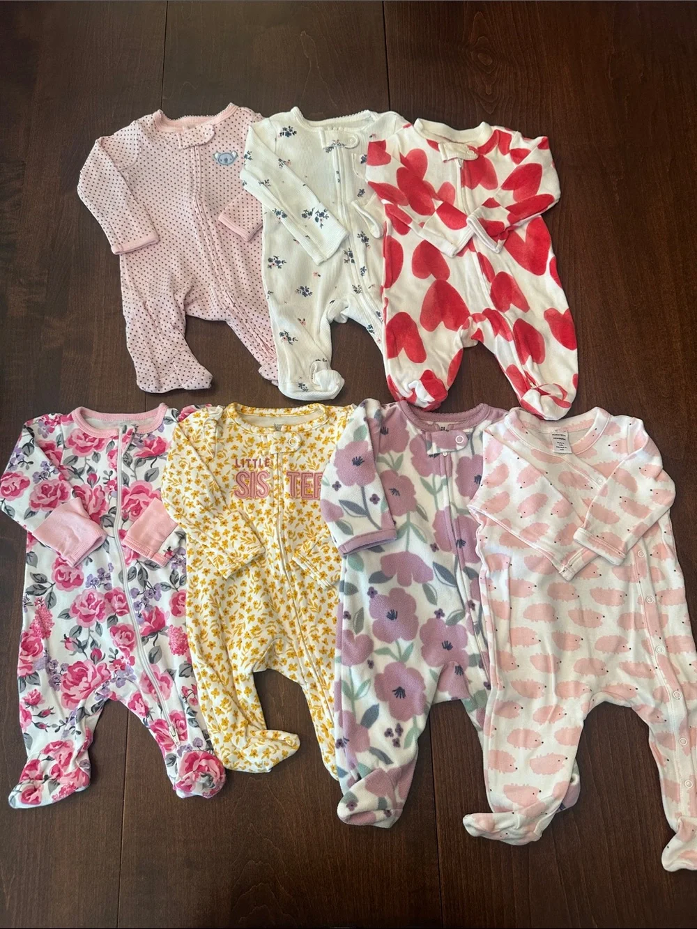 Set of Newborn Girls Footed Sleepers